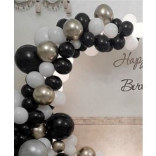 Rönesans Parti Siyah Beyaz Gümüş Krom Balon Zinciri 70 Adet