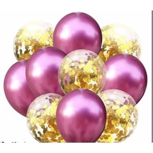 Rönesans Parti Gold Konfetili Krom Pembe Balon Seti