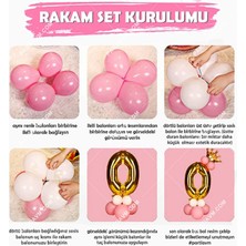 Rönesans Parti Gökkuşağı Renkleri Rakam Balon Altın Taçlı 5 Rakamlı Balon Seti