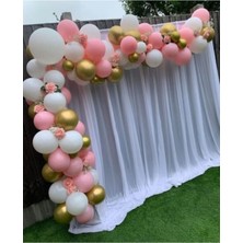 Rönesans Parti Pastel Beyaz -Pembe - Krom Gold Balon Zincir Seti  50 Adet