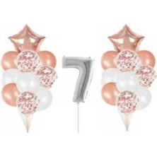 Rönesans Parti Gümüş 7 Yaş Rose Gold Konfetili Şeffaf Balon Seti