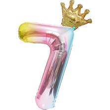 Rönesans Parti 7 Yaş Gökkuşağı Rakam ve Kral Tacı Folyo Balon Doğum Günü Parti Kutlama Seti
