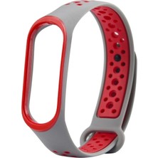 Markacase Xiaomi Mi Band 4 Delikli Silikon Gri Kırmızı Kordon