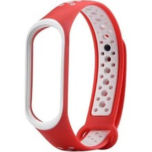 Markacase Xiaomi Mi Band 3 Delikli Silikon Kırmızı Beyaz Kordon