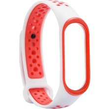 Markacase Xiaomi Mi Band 3 Delikli Silikon Beyaz Kırmızı Kordon