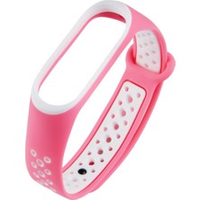 Markacase Xiaomi Mi Band 3 Delikli Silikon Pembe Beyaz Kordon