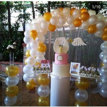 100 Adet 12 Inç Gold - Beyaz Metalik Balon + 5 mt Balon Zinciri Doğum Günü