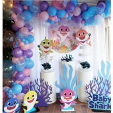 100 Adet Mor Pembe Mavi Şeffaf Baby Shark Temalı Balon Konsepti ve Balon Zinciri