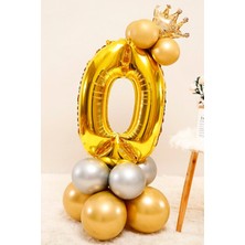 Gold Renk 0 Yaş Krom Gold-Gümüş Renkler Altın Taçlı Balon Seti