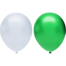 Metalik Balon Seti 10 Adet ( Beyaz, Koyu Yeşil)