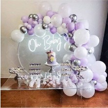 Pastel Lila Beyaz Krom Gümüş Balon Balon Zinciri 70 Adet