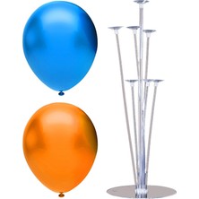 7 Çubuklu Balon Standı + 7 Adet Balon ( Turuncu, Koyu Mavi )