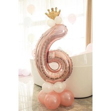 6 Yaş Rose Gold Rakam Balon Altın Kral Taçlı Balon Seti