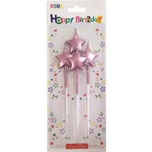 Çubuklu Pembe Yıldız Mum 4'lü