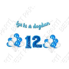 Iyiki Doğdun Yazılı Banner 12 Yaş Mavi Balon Seti Doğum Günü