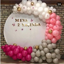 Pembe-Fuşya-Beyaz-Gri-Krom Gold Balon 70 Adet + 5 Mt. Balon Zinciri