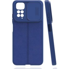 Case Street Casestreet Xiaomi Redmi Note 11 Kılıf Kamera Sürgülü Deri Dokulu Mat Silikon Lacivert