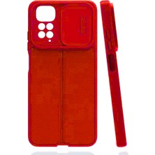 Smcase Xiaomi Redmi Note 11 Kılıf Kamera Sürgülü Deri Dokulu Mat Silikon+Nano Kırmızı