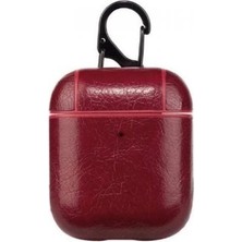 Case Street Casestreet Apple Airpods Kılıf Suni Deri Kancalı Silikon Sf9 Kırmızı