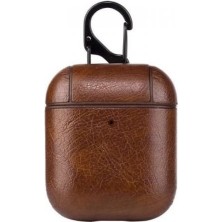 Case Street Casestreet Apple Airpods Kılıf Suni Deri Kancalı Silikon Sf9 Kahverengi Koyu