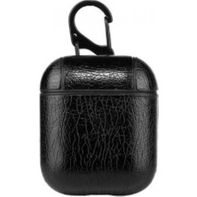 Case Street Casestreet Apple Airpods Kılıf Suni Deri Kancalı Silikon Sf9 Siyah