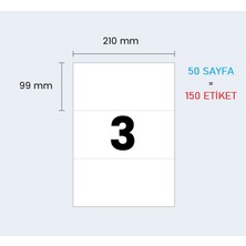 ETKİN ETİKET 50 SAYFA ETK-3 HAZIR A4 ETİKET - HAZIR ETİKET - 210*99mm - 50 SAYFA = 150 ETİKET