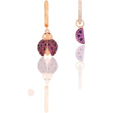 Söğütlü Silver Gümüş Rose Zirkon Taşlı Uğur Böceği Kombin Küpe