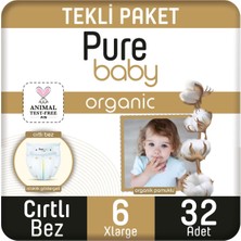 Pure Baby Organik Pamuklu Cırtlı Bez Tekli Paket 6 Numara Xlarge 32 Adet