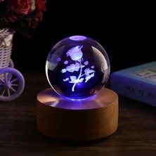 Keyfim Shop Işıklı Ahşap Kaideli Aşk ve Gül Cam Küre 8cm*6cm