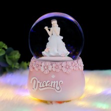 Keyfim Shop Flüt Çalan Kız Temalı Büyük Boy Püskürtmeli Işıklı ve Müzikli Kar Küresi