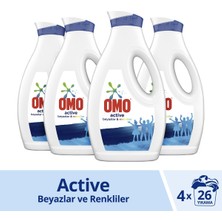 Omo Sıvı Çamaşır Deterjanı Active Beyazlar ve Renkliler İçin 26 Yıkama 1,69 lt 4'lü