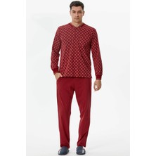 Sementa Örme Detaylı Desenli Pijama Takım - Bordo