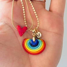 Nergis Collection Murano Gökkuşağı-Kırmızı Kalp Kolye