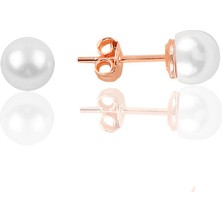 Söğütlü Silver Gümüş Rose  6 mm Inci Küpe