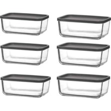Lav Büyük Saklama Kabı Cam Kahvaltılık 6 Lı - Saklama Seti 1170 Cc.gri