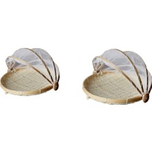 Sunhui 2pcs/set Yuvarlak Bambu ve Örgü Gıda Kapağı - Kahverengi (Yurt Dışından)