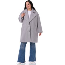 Disentis Modest Büyük Beden Mono Yaka Fleto Cepli Kaplamalı Düğmeli Astarlı Gri Buklet Kaban