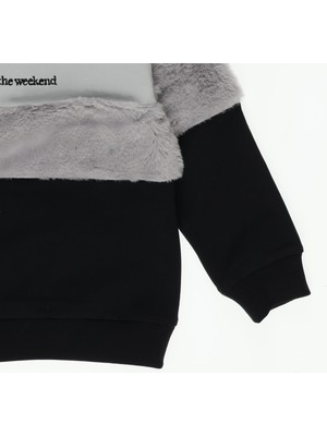 Panço Kız Bebek Peluş Detaylı Yazı Nakışlı Sweatshirt