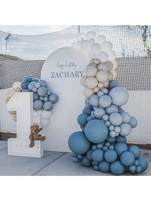 Trend Hediye Sepeti Fırtına Mavisi Derin Okyanus Deniz Kumu Beyaz Balon 75 Adet ve 5 M Balon Zinciri