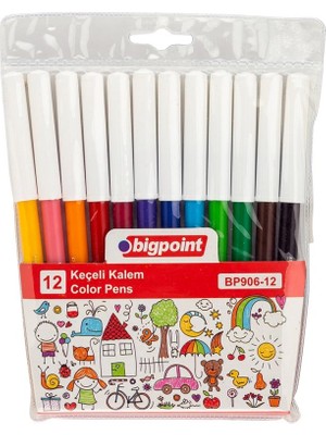 Bigpoint 12'Li Renkli Keçeli Kalem Seti Ölçüler ve Desen ile Yaratıcı Çizimler İçin
