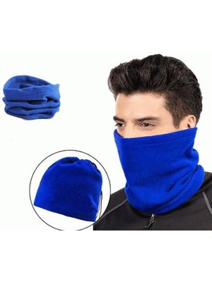 Mavi Renkli Bere Terletmez Kumaşlı Unisex Polar Bere Boyunluk-