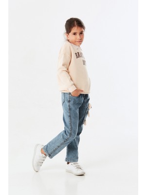 FullaModa Polo Yaka Yazı Baskılı Kız Çocuk Sweatshirt