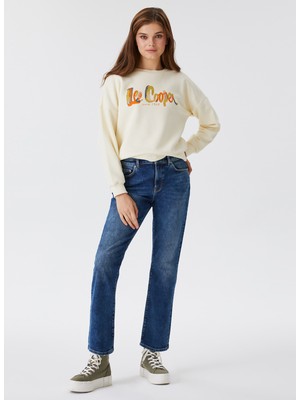 Lee Cooper Melinda Yüksek Bel İspanyol Paça Kesim Geniş Paça Mavi Kadın Jean Pantolon