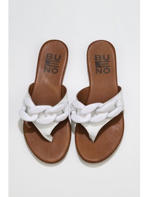 Bueno Shoes Beyaz Deri Kadın Düz Terlik