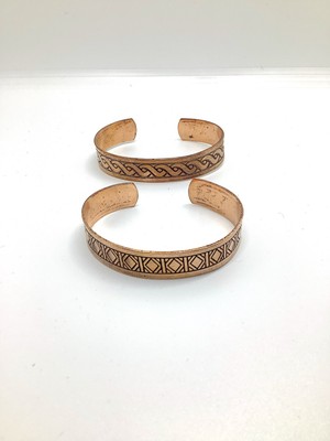 Rupen Kraft El Yapımı Işlemeli %100 Bakır Kadın & Erkek 2 Li Kombin Bileklik