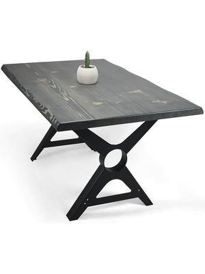 Entema Doğal Ağaç Masif Kütük Masa Yemek Masası (Metal Ayak) 75CM x 165CM
