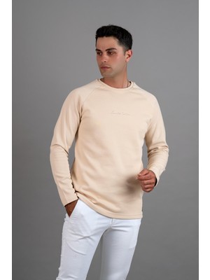 Slimfit Baskılı Sıfır Yaka Uzun Kol Erkek Sweatshirt