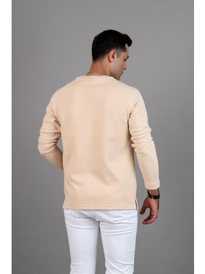 Slimfit Baskılı Sıfır Yaka Uzun Kol Erkek Sweatshirt