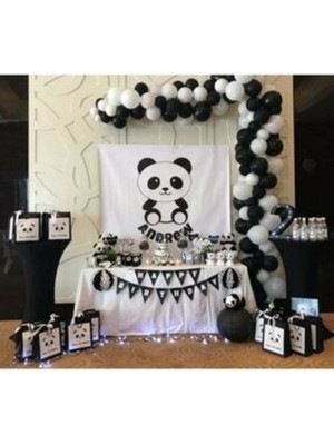 Rönesans Parti 50 Adet 12 Inç Parti Balonu Metalik Beyaz - Pastel Siyah + 5 mt Balon Zinciri