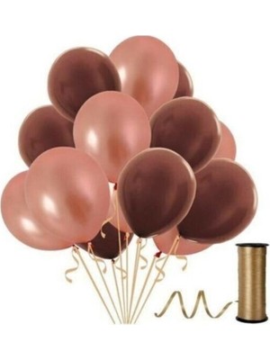 Rönesans Parti Kahverengi Rose Gold Metalik Balon 100 Adet+ 5 mt Balon Zinciri